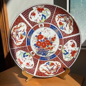 Vintage Japanese Gold Imari 10” Hand Painted Floral & Phoenix Porcelain Plate